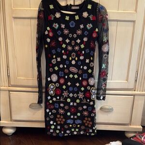 Floral Embroidered Black Dress with mesh sleeves (slip underneath)